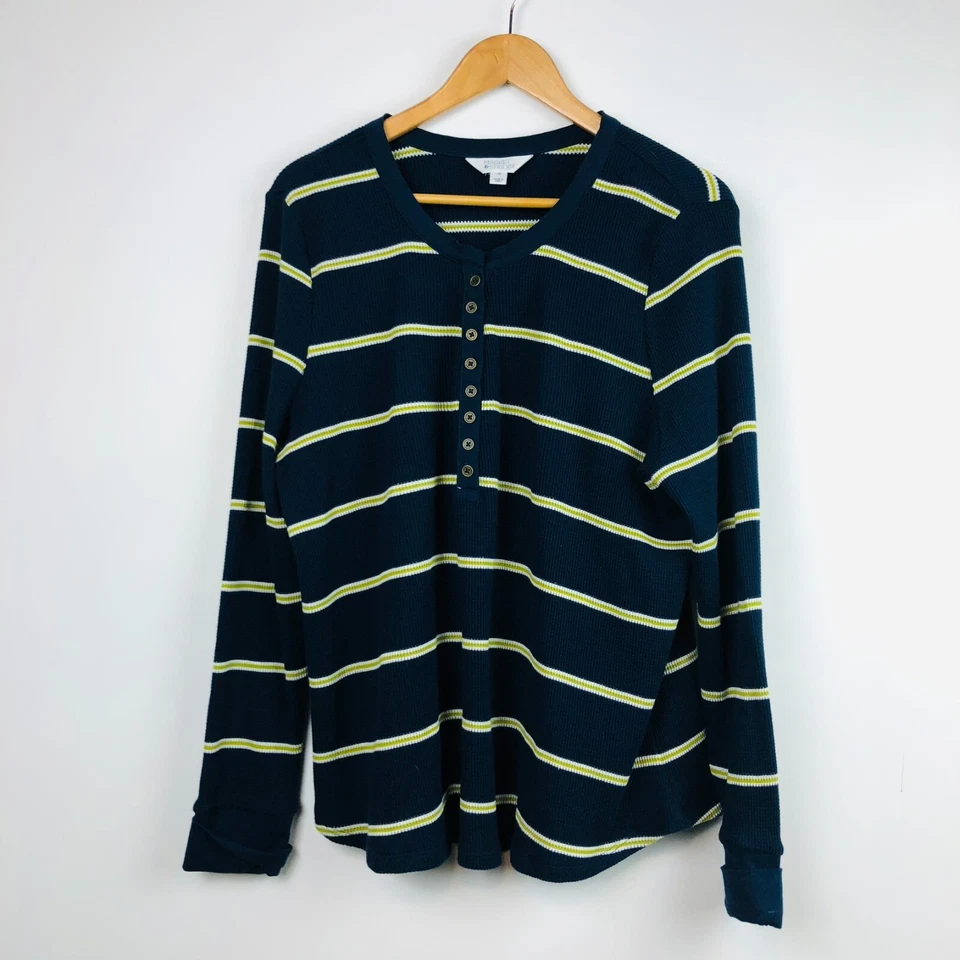 Market & Spruce Women's Striped Waffle Knit Long Sleeve Popover Shirt Size XXL - Image 2 of 4