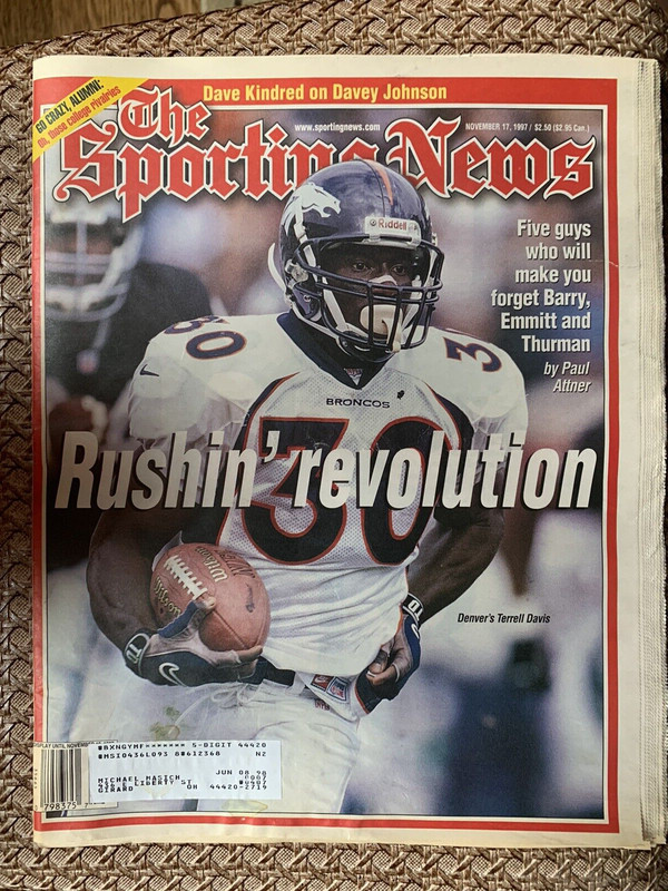 The Sporting News November 17, 1997 Denver Broncos Star RB Terrell Davis