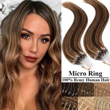 100/200S Thick Micro Loop Ring Tip Remy Human Hair Extensions Silicone Beads USA
