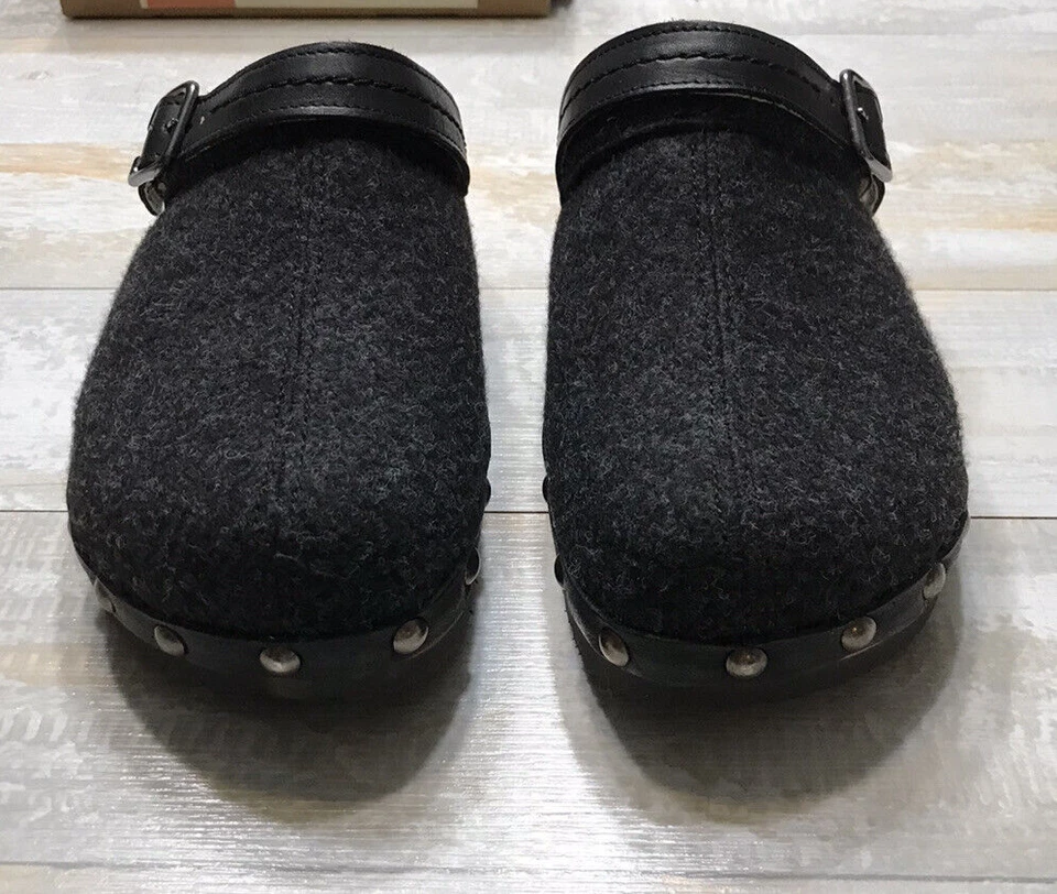 KALSO Women sz 9 Shanti Black Mules Clogs Shoes Fabric Buckle Wood Negative Heel - Image 4 of 4