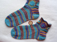 Sechseck Socken, Sneakersocken, Baumwolle, Wolle, handgestrickt, G.40-41, Türkis