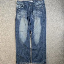 Flypaper Jeans Mens 36x30 Blue Denim Straight Leg Baggy Faded Y2K Grunge Skater