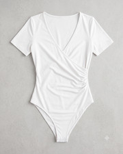 Women's MANGOPOP Cross Wrap Short Sleeve Bodysuit White Size M