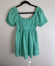 American Eagle Outfitters XXS Green Square Neck Smocked Puff Mini Dress
