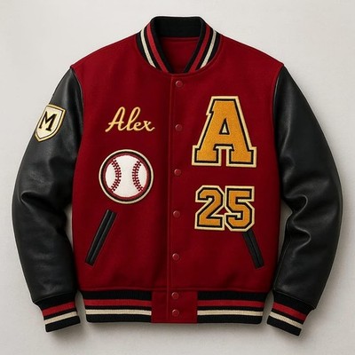 Men's Casual Baseball Jacket Collegiate Style Letter Applique Contrast Striped