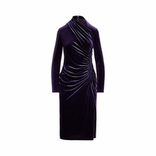 $195 Lauren Ralph Lauren Woman’s Ruched Velvet Asymmetrical Dress 18 Vltgm Vel