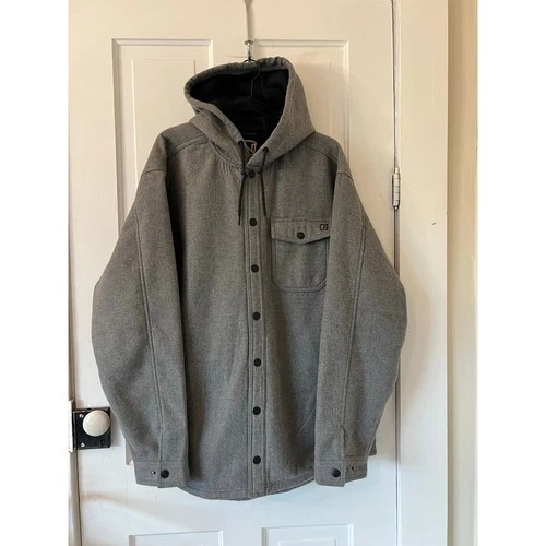 Noble Outfitters mens XL button up fleece lined gray shacket hooded light coat video thumbnail