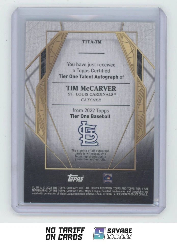 2022 Topps Tier One Talent Auto Tim McCarver /299 #T1TA-TM St. Louis Cardinals - Image 2 of 3