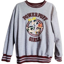 90s Y2K Powerpuff Girls Sweatshirt Medium Gray Maroon Trim Cartoon Network...