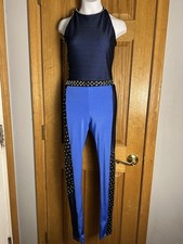 The Line Up Blue Black Fishnet Rhinestone Embellished Unitard Dance Costume 14