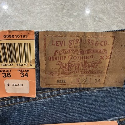 Vintage Levis 501 Pre-Shrunk Rare Deadstock New w Tag Jeans 36x34