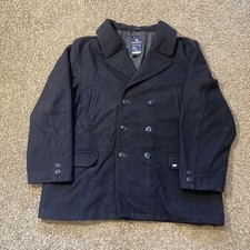 Vintage 90s Y2K Ralph Lauren Polo Jeans Wool Blend Pea Coat Navy Blue XL