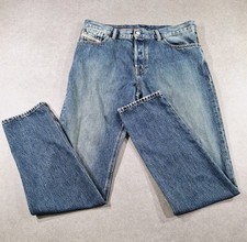 Jeans Diesel Uomo W34 L33 Blu Denim Libreria Bottoni Fly 100% Cotone Gamba Conica
