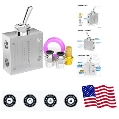 Compact 3 Way 2 Position Air Valve - 1/8'' NPT, Quick Connect Fittings Included