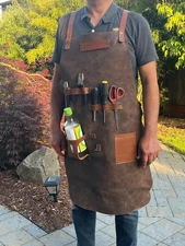 Handmade Leather Long Apron For BBQ Chef Bar Cooking Kitchen