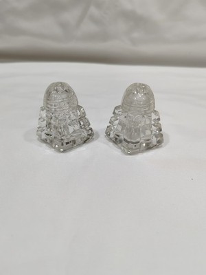 Vintage Cut Glass Diamond Shaped Crystal Salt & Pepper Shakers