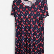 Loft Women's Short Sleeve Dress Red Navy Geometric Boho Business Casual Size L