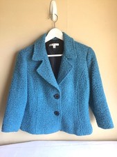 Womens cAbi Blue Teal Long Sleeve Button Up Cropped Wool Blend Jacket Size 8