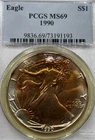 1990 Silver American Eagle PCGS MS 69 • Amazing Toning •