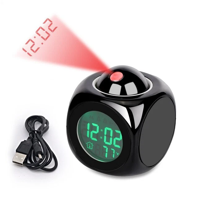 Digital LCD LED Projection Alarm Clock with Voice Talking Weather Snooze USB - Image 2 of 4