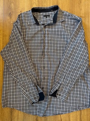 Twenty Eight Degrees - Mens 3XLT Navy Blue Checkered Pattern Long Sleeve Shirt