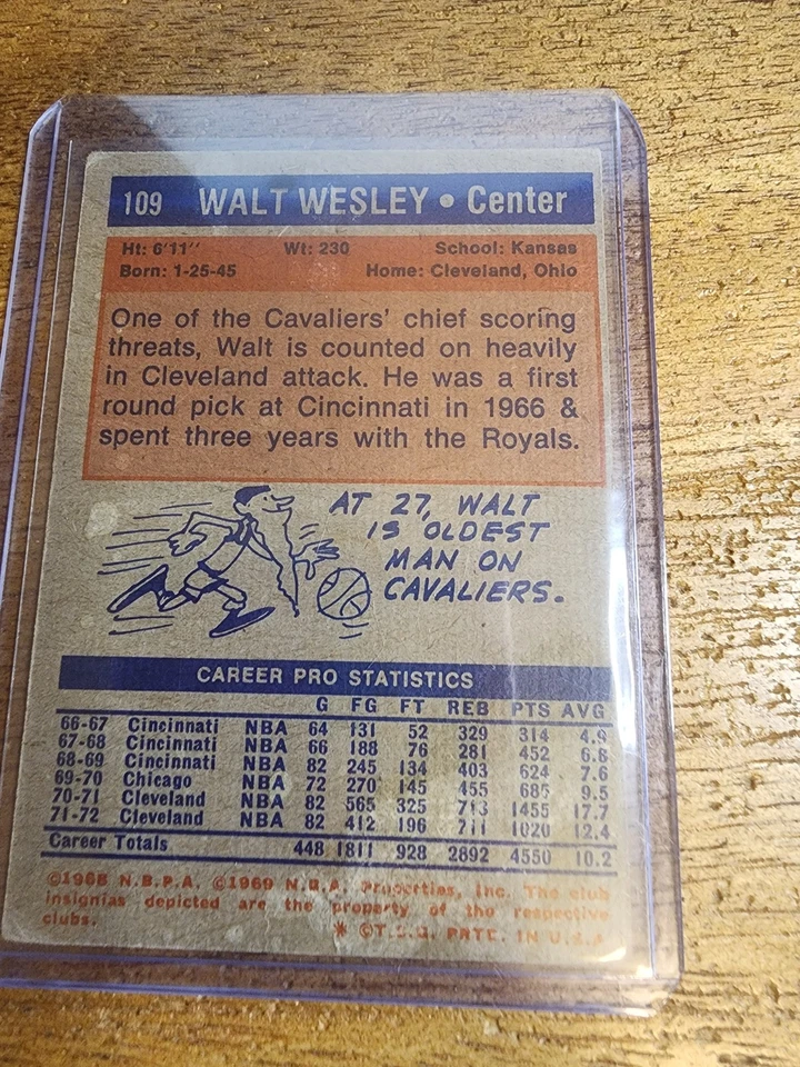 1972-73 Topps #109 Walt Wesley - Image 2 of 2