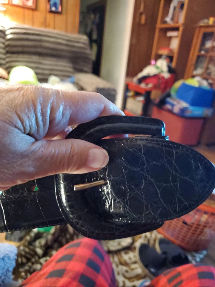 Cinturón de cocodrilo americano genuino vintage Ralph Lauren negro Italia #2121 2" de ancho Foto 2 de 4