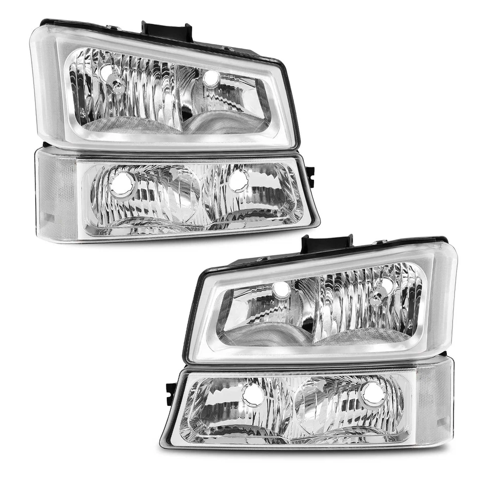 Headlights For 2003-2007 Chevy Silverado Avalanche Chrome+Signal Bumper Lamps - Image 3 of 4