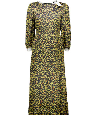 Olivia Rubin Brown Leopard Print Satin Midi Dress UK 6