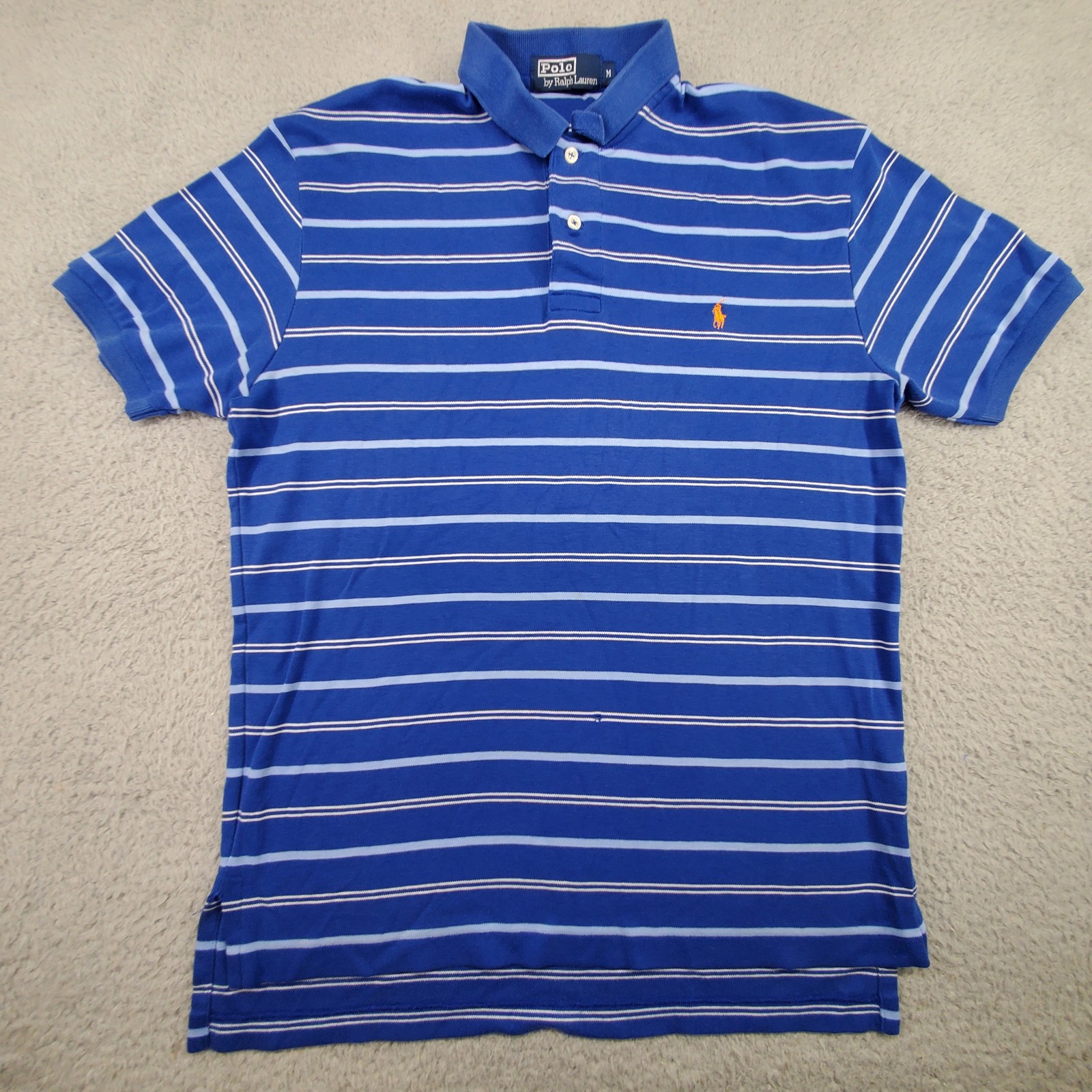 PONY Polo Ralph Lauren camicia uomo blu medio a righe manica corta cotone classico