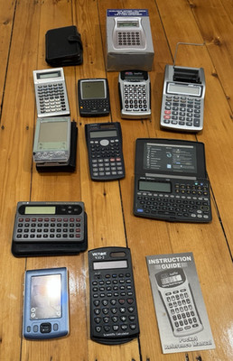 Lot Of Twelve 12 Calculators, Palm Pilots, Label Maker etc - Casio, TI, Royal