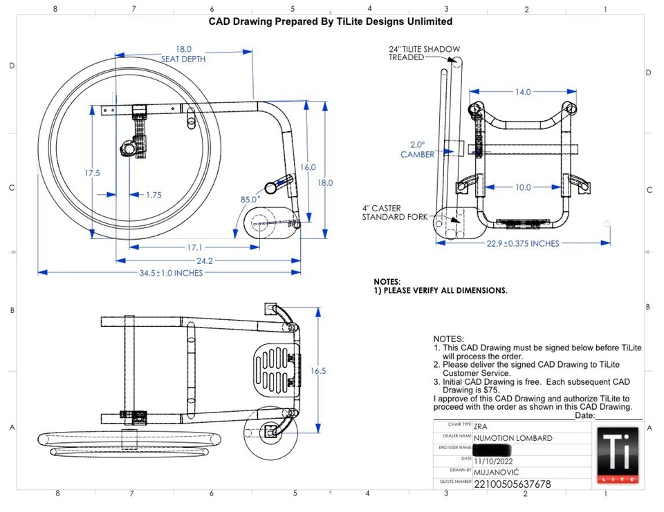 Silla de ruedas rígida ultraligera de titanio Tilite ZRA 14”x18” con respaldo rígido Foto 4 de 4