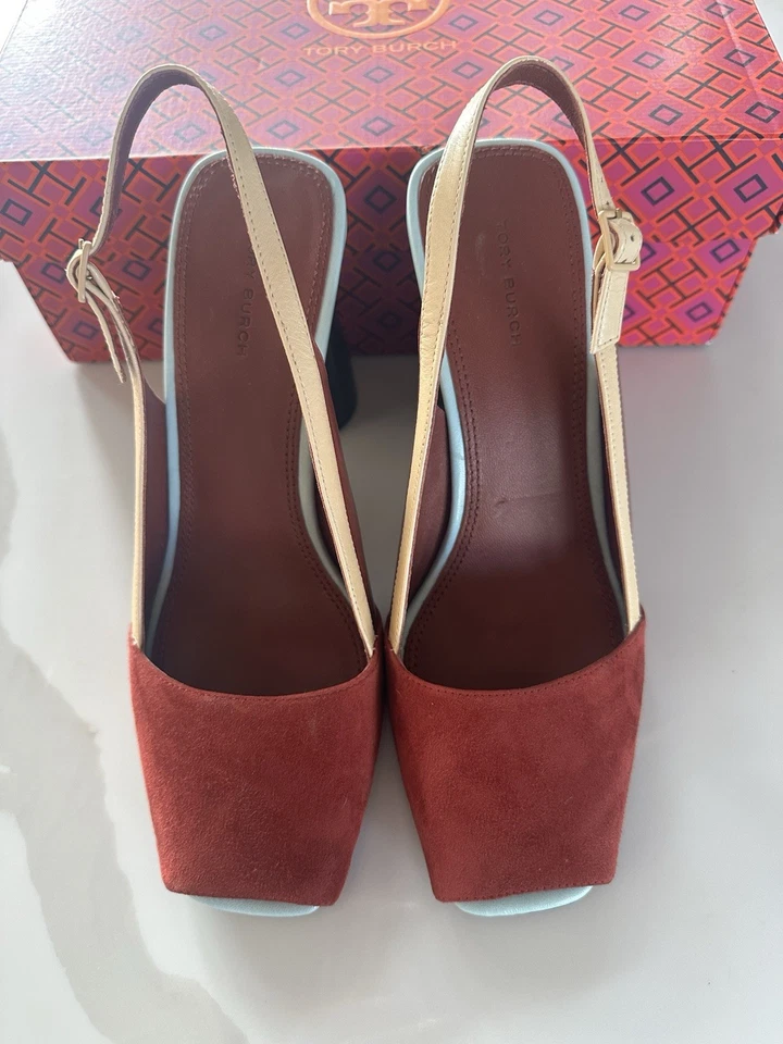 Tacones Tory Burch de gamuza y cuero - Bloque multicolor - Talla 9 - Raros Foto 2 de 4