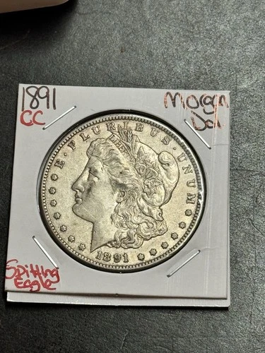 1891 CC Morgan Silver Dollar Spitting Eagle AU+ Key Date Carson City Coin (19280