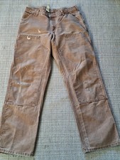 Vtg Carhartt Womens Canvas Double Knee WB136 BRN 12x34 Work Pants Distressed