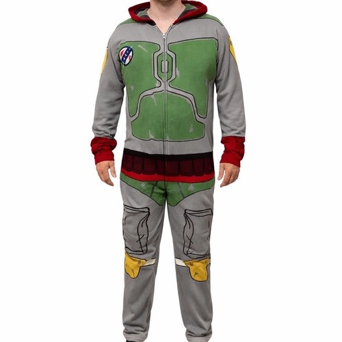 Star Wars Men's Bobas Long Sleeve Zip Up Front Hooded Costume Jumpsuit Size XL