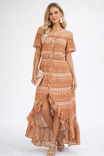 VICI Maxi Dress S Off Shoulder High Low Ruffle Boho Cottagecore Western Country