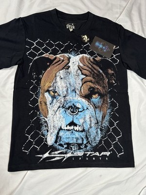 Hellstar Men's Dog Bulldog Graphic T-Shirt Black Crew Neck Short Sleeve S