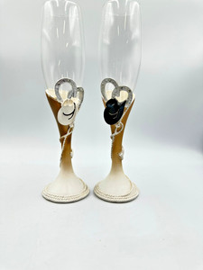 Western Bride Groom Champagne Flutes Set Cowboy Hat Rustic Wedding Toast