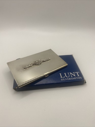 Vintage Lunt Silversmiths Business Card Holder W/ Rose Flower Design