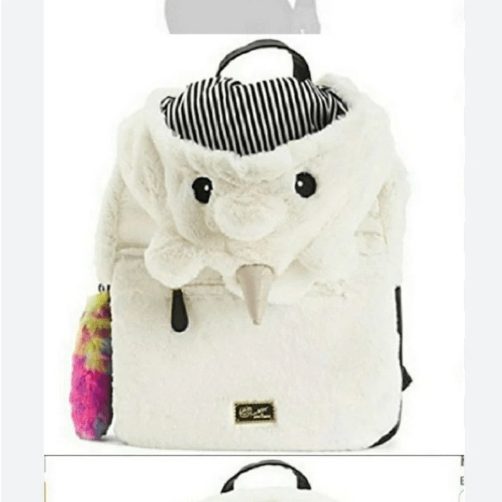 Rare betsey johnson backpack hoodie white plush fur unicorn rainbow HTF Rare betsey johnson backpack hoodie white plush fur unicorn  main image 3