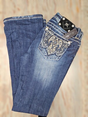 Y2K Vintage Miss Me Jeans Women's 29 X 33 Boot Mid Rise Dark Wash