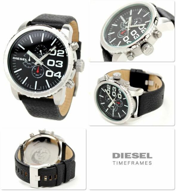 Diesel Watch Chronograph Black Leather Strap 58x52mm DZ4208 for 