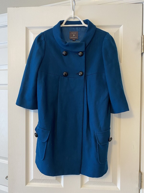 FOREVER 21 - WOMEN'S BLUE SWING VINTAGE INSPIRED PEACOAT WINTER COAT SIZE SMALL
