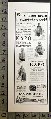 1928 KAPO LIVE-SAVING VEST JACKET MOTORBOAT CUSHION CAMP BOSTON SINK AD FDA161