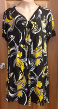 I.N. Studio Woman Black Dress Yellow Flowers Short Sleeves Midi Plus Size 20W