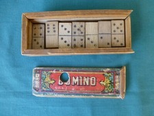 Antique Wooden Dominoes in Wooden Slide Cover Box