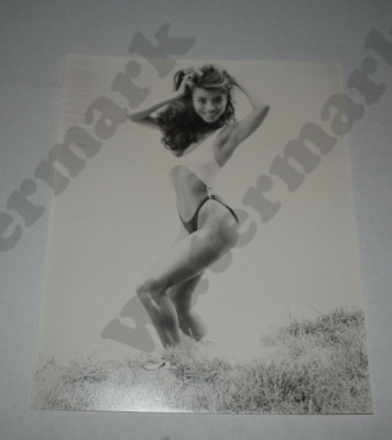 cute slim brunette woman in bikini outdoors Vintage 8x10 Photograph a3