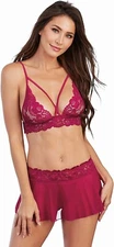Dreamgirl Sz OS Galloon Lace Bralette Mesh Skirt & G-string 3 pcs Set 11560