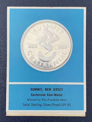 #ad 1969 Franklin Mint Sterling Silver Proof Medal Summit NJ Centennial SPI 95 $87.87